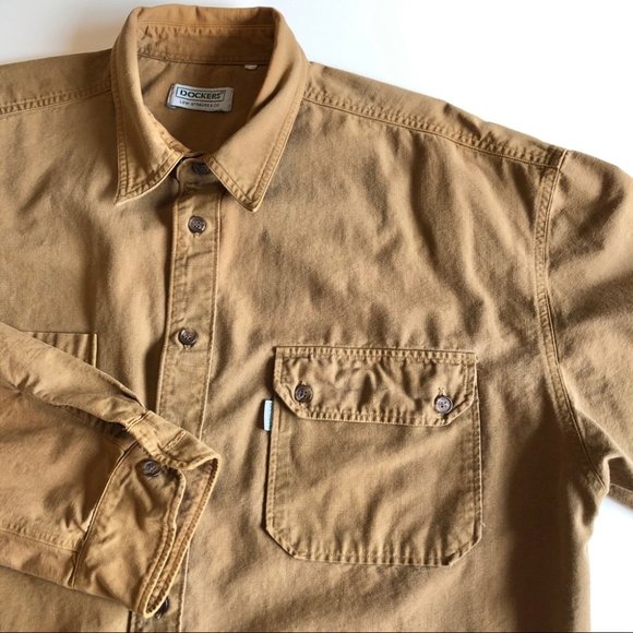 Vintage Dockers Levi’s Tan Work Shirt XL Button Up - Picture 2 of 6